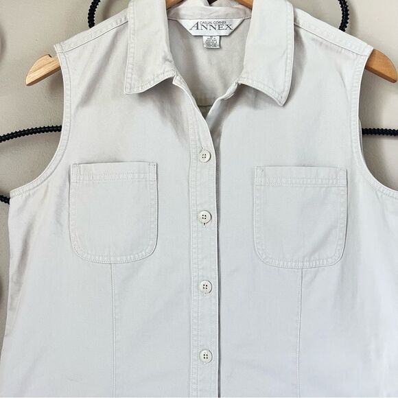 VTG Y2K Annex Casual Corner Cream Denim Maxi Dress Notched Collar Flaw SZ 10 - Picture 3 of 13